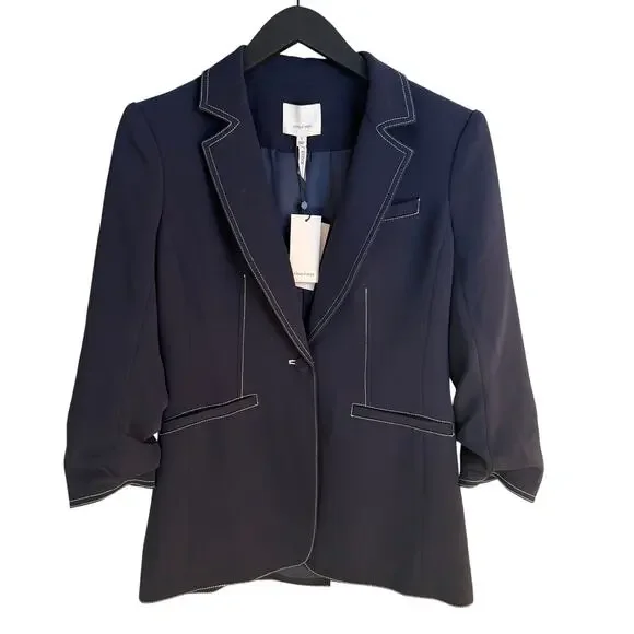 CINQ A SEPT Navy Crepe Khloe Blazer - Picture 8 of 13